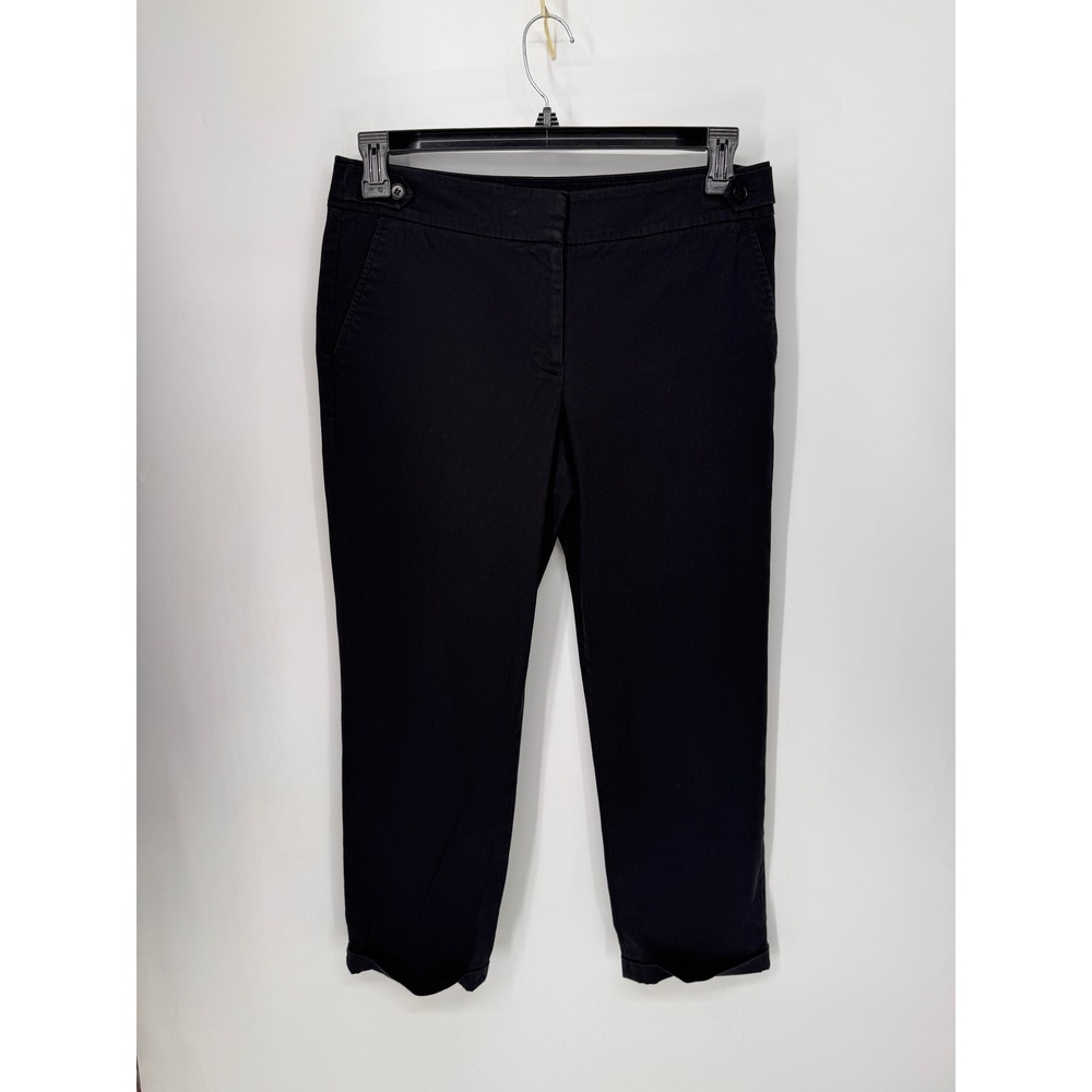 Talbots Pants Women 8 Black Signature Cotton Stretch Ankle Button Tab Waist